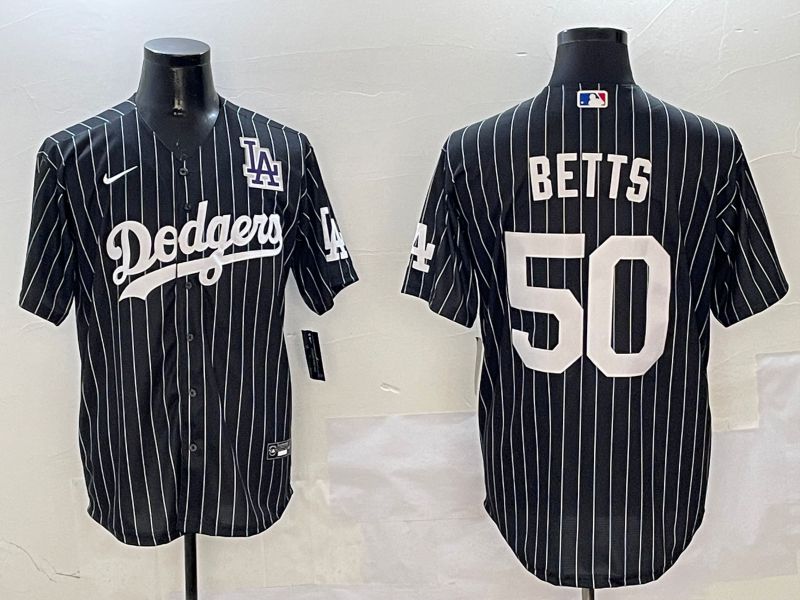 Men Los Angeles Dodgers #50 Betts Black Stripe Jointly Name 2025 Nike MLB Jersey style 6->los angeles dodgers->MLB Jersey